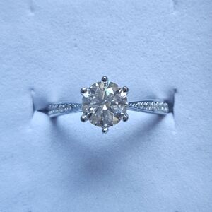 Moissanite Sterling Silver Ring Round Cut Size 6